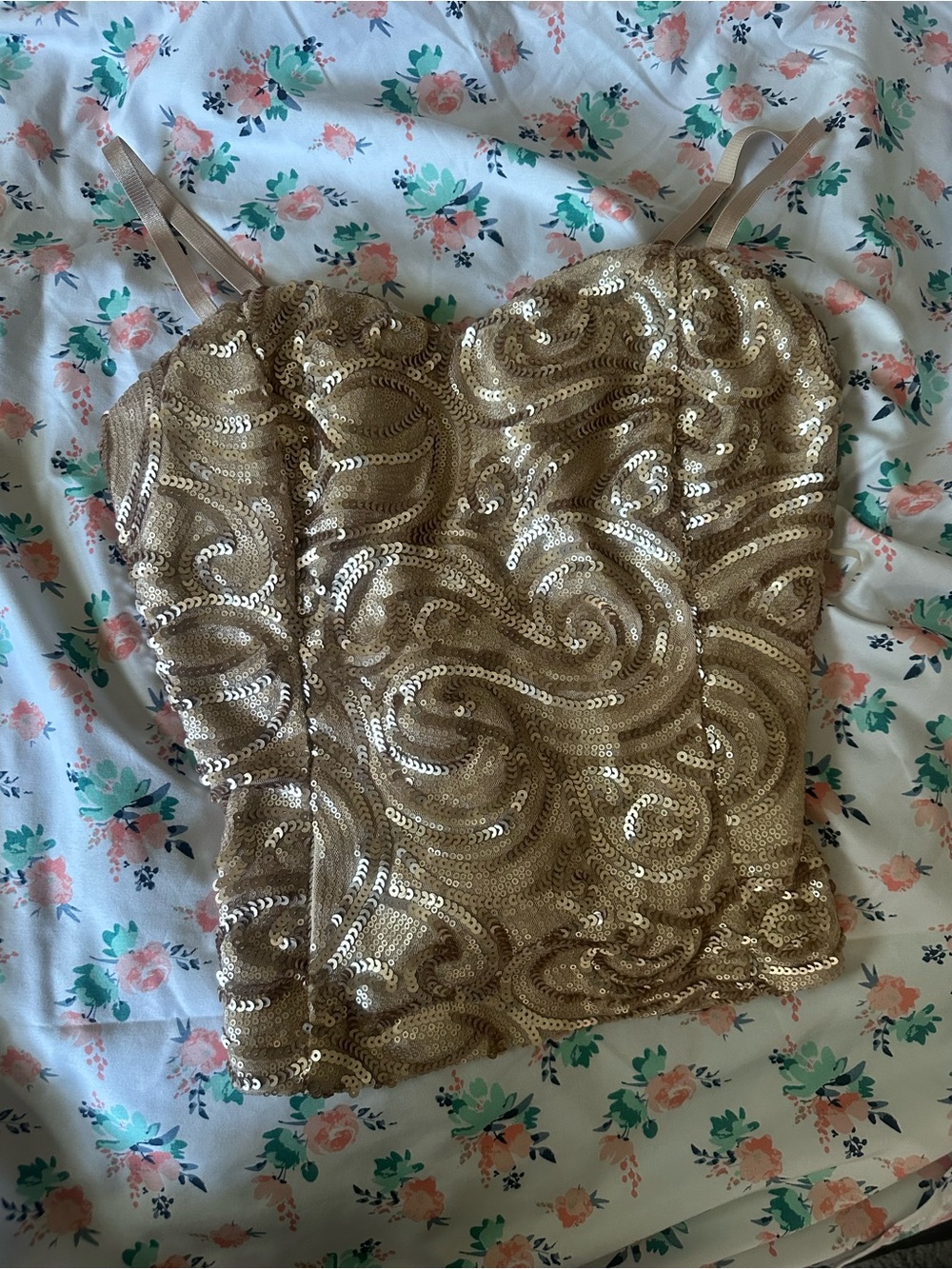 Body Central Gold Sequin Bustier Cami with Adjustable Straps